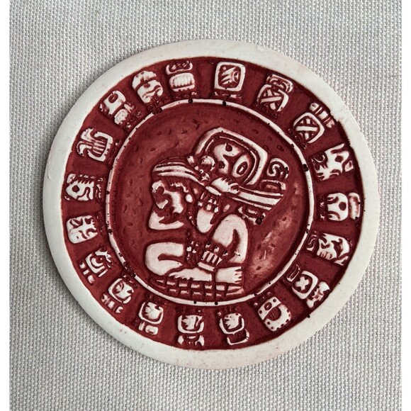 Set of 6 Mayan calendar red coasters 3" with stand. - Picture 7 of 11